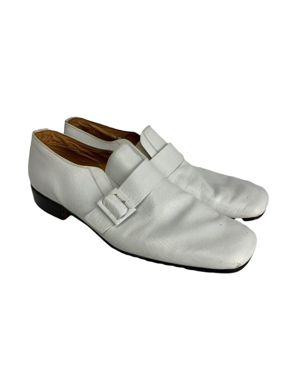 Vintage 60's Volare By Carlo Leoni Men's White Leather Buckle Shoes Size 10